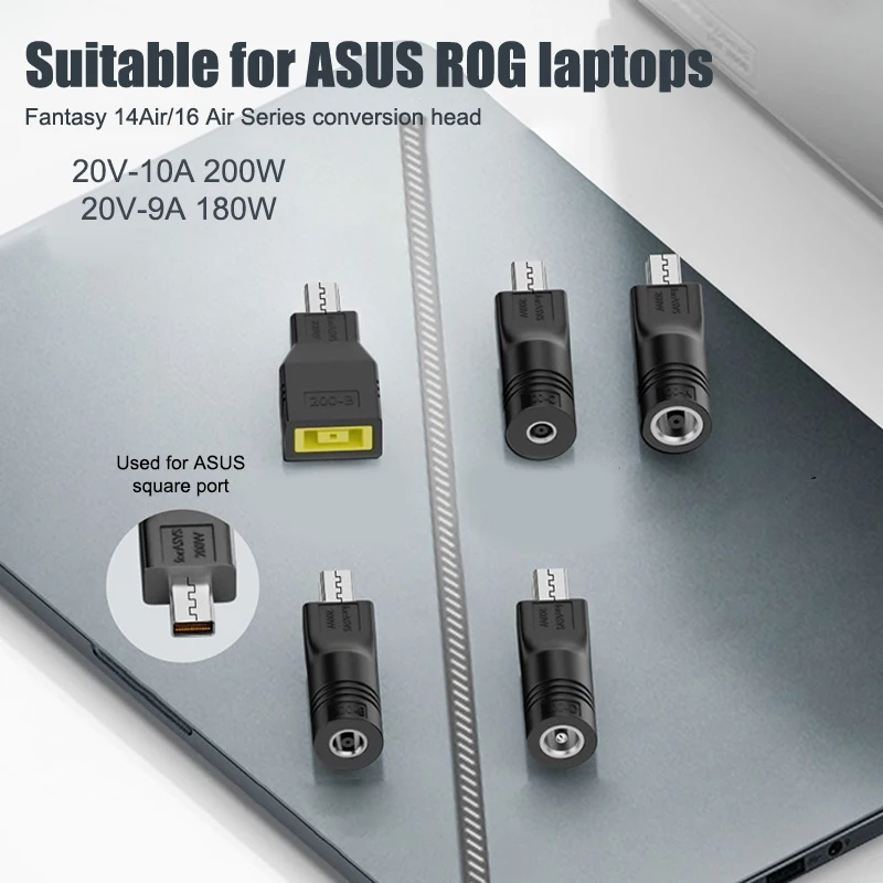200W Laptop Power Adapter DC Female To Asus Square Mouth Adapter Jack Converter For ROG 16 14 Air Notebook Fast Charging