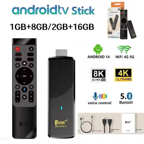 TV98 ATV X9 TV Stick 1/8GB 2/16GB Android 14.0 Allwinner H313 Quad Core Wifi 5G BT5.0 Voice Remote Smart Assistant HD 4K 8K iptv
