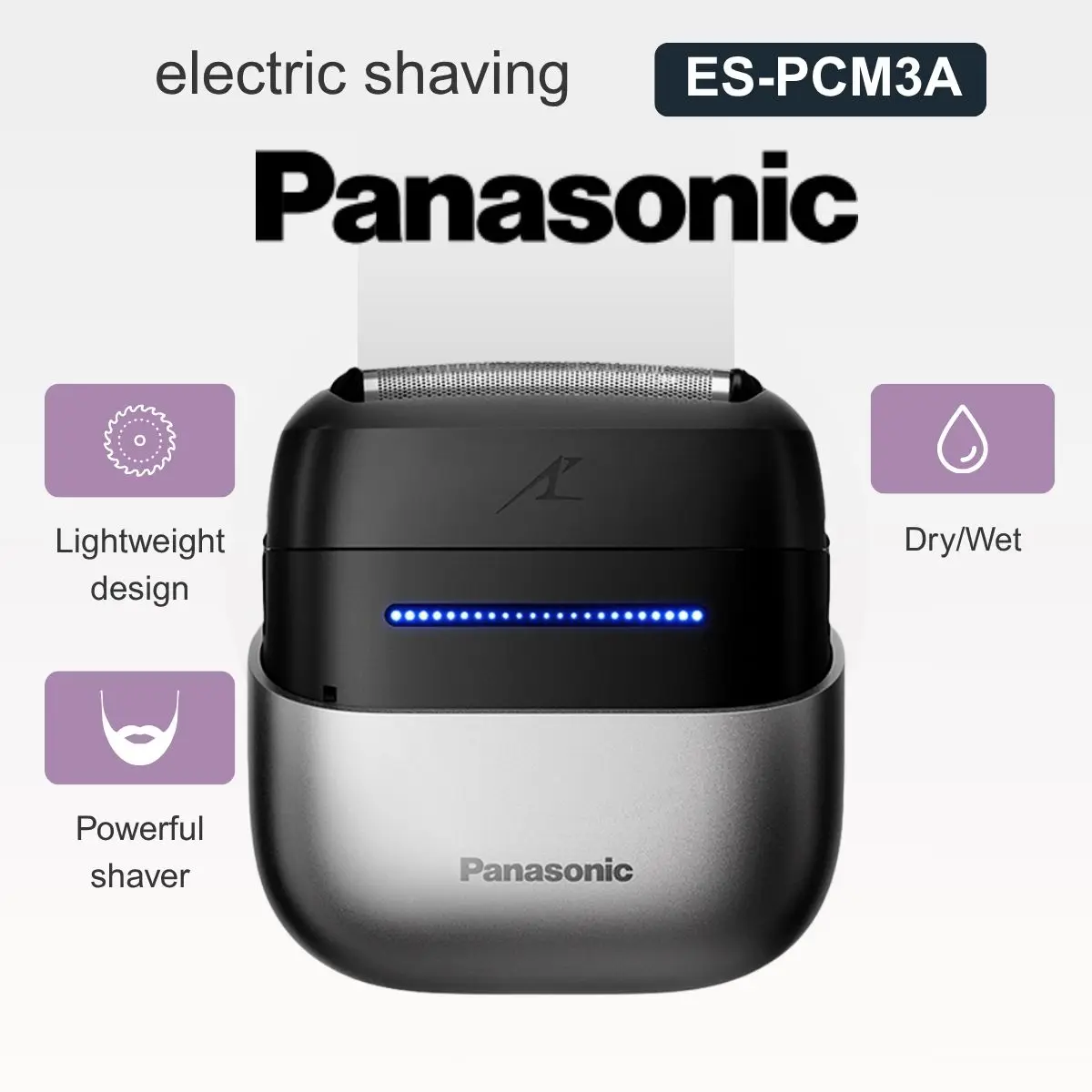 

Panasonic Swipe Right Men's Travel Shaver ES-PCM3A, portable electric razor with USB-C charging, 3-blade cutting system