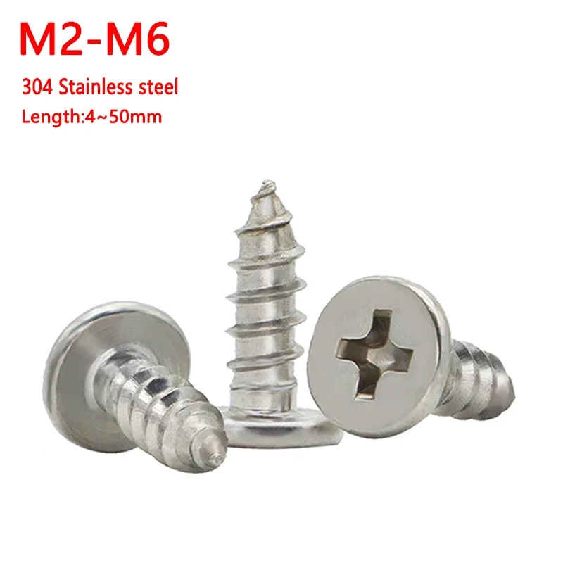 M2 - M6 CA Cross Phillips Ultra Thin Super Low Flat Wafer Head A2 304 Stainless Steel Self tapping Wood Screw