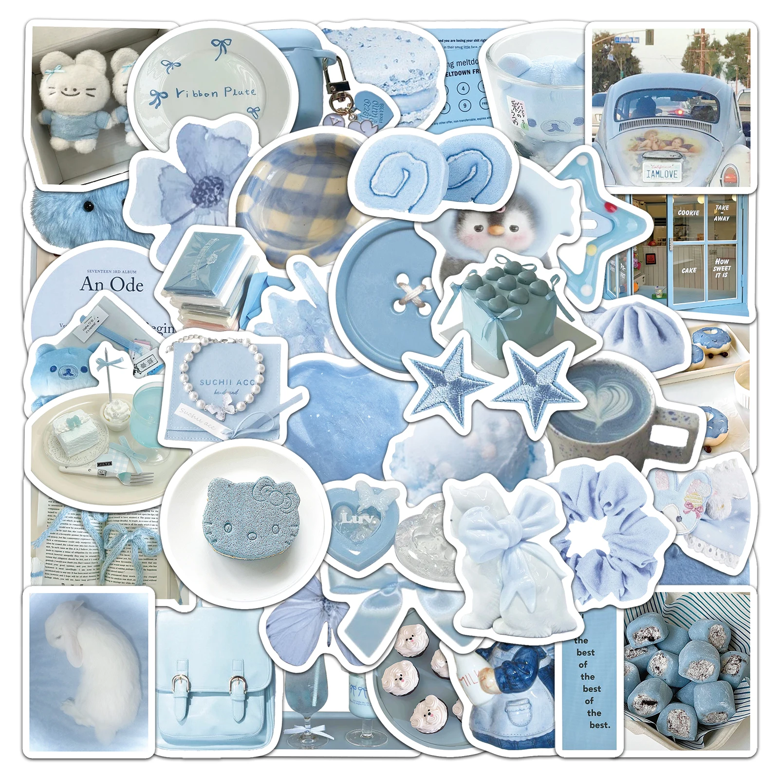 

50Pcs Cute Cartoon Blue Series Cartoon Cute Waterproof Sticker Skateboarding Retro home decal Sticker