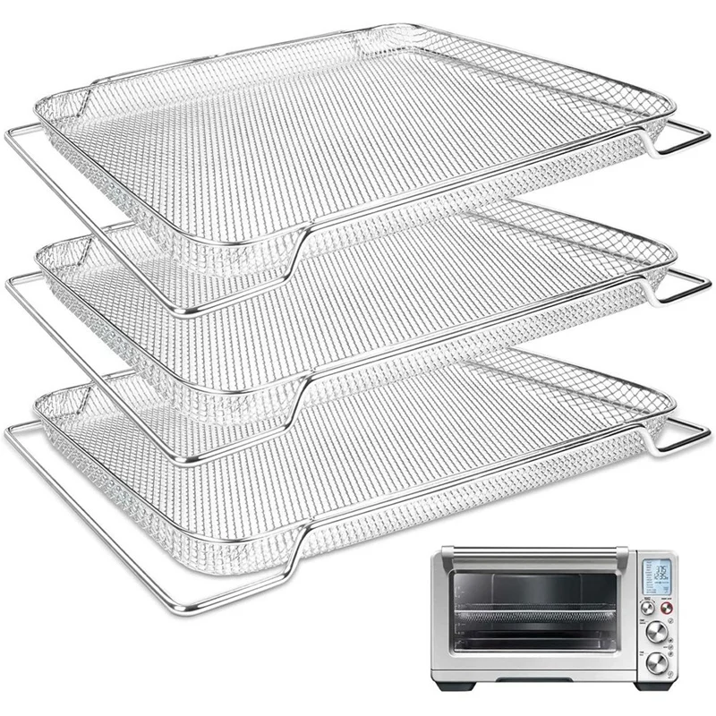 

A06I 3Pcs Air Fryer Basket For Breville Smart Oven Air Fryer Pro Stainless Mesh Baskets Air Fryer Parts Mesh Tray For Oven