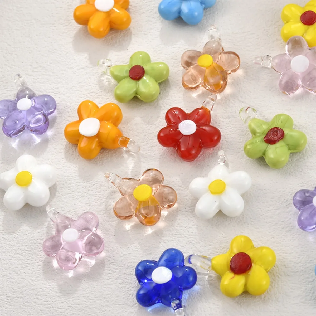 Vibrant Dopamine‑Style Colorful Sweet 5‑Petal Glass Flower Pendant DIY Handmade Beaded Jewelry Making Supplies