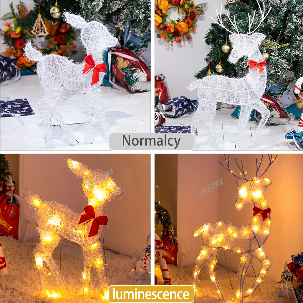 3Pcs Christmas Wrought Iron Deer LED Light Glowing Garden Decoration Elk Statue Outdoor Yard Reindeer Xmas Ornament Home Decor