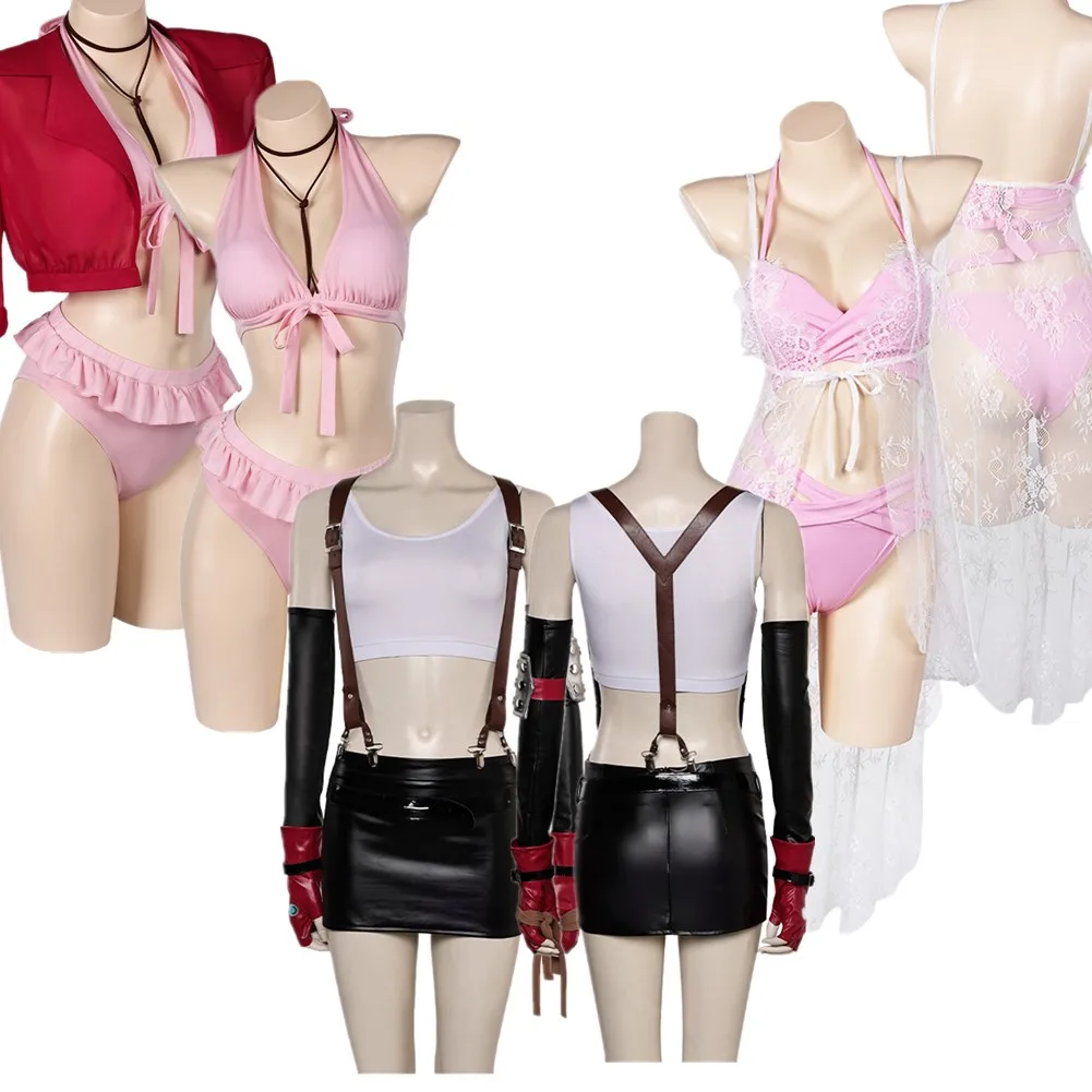 

Aerith Tifa Cosplay Swimsuit Final Cos Fantasy VII Aerith Bikini Cloak Costume Swimwear Outfits Halloween Carnival Party Suit