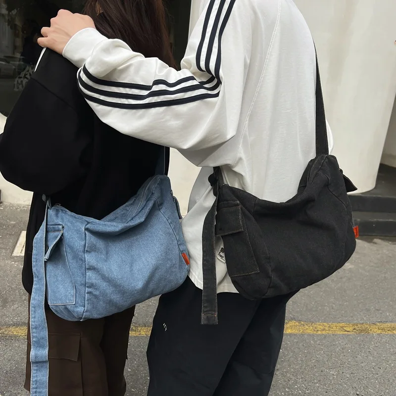

Сумка через плечо мужская простая джинсовая парусиновая женская сумка через плечо студенческая сумка-мессенджер на молнии