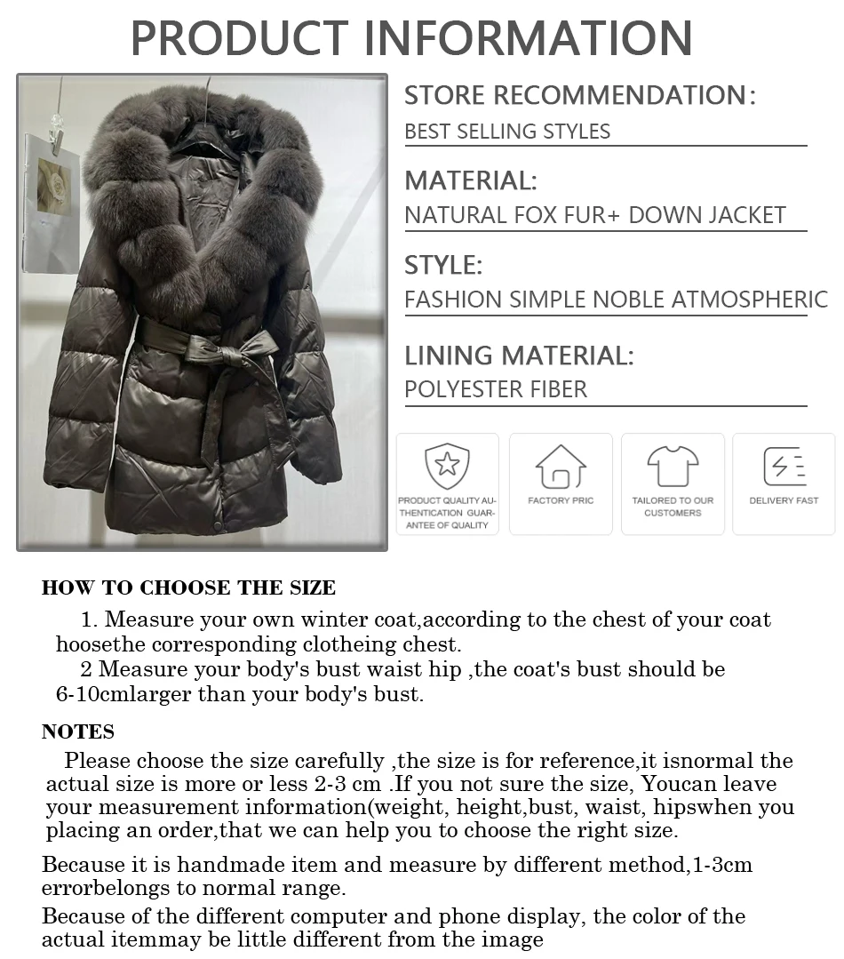 Jaqueta de pele real mulher inverno quente casacos com gola de pele de raposa natural luxo longo cinto solto puffer parka