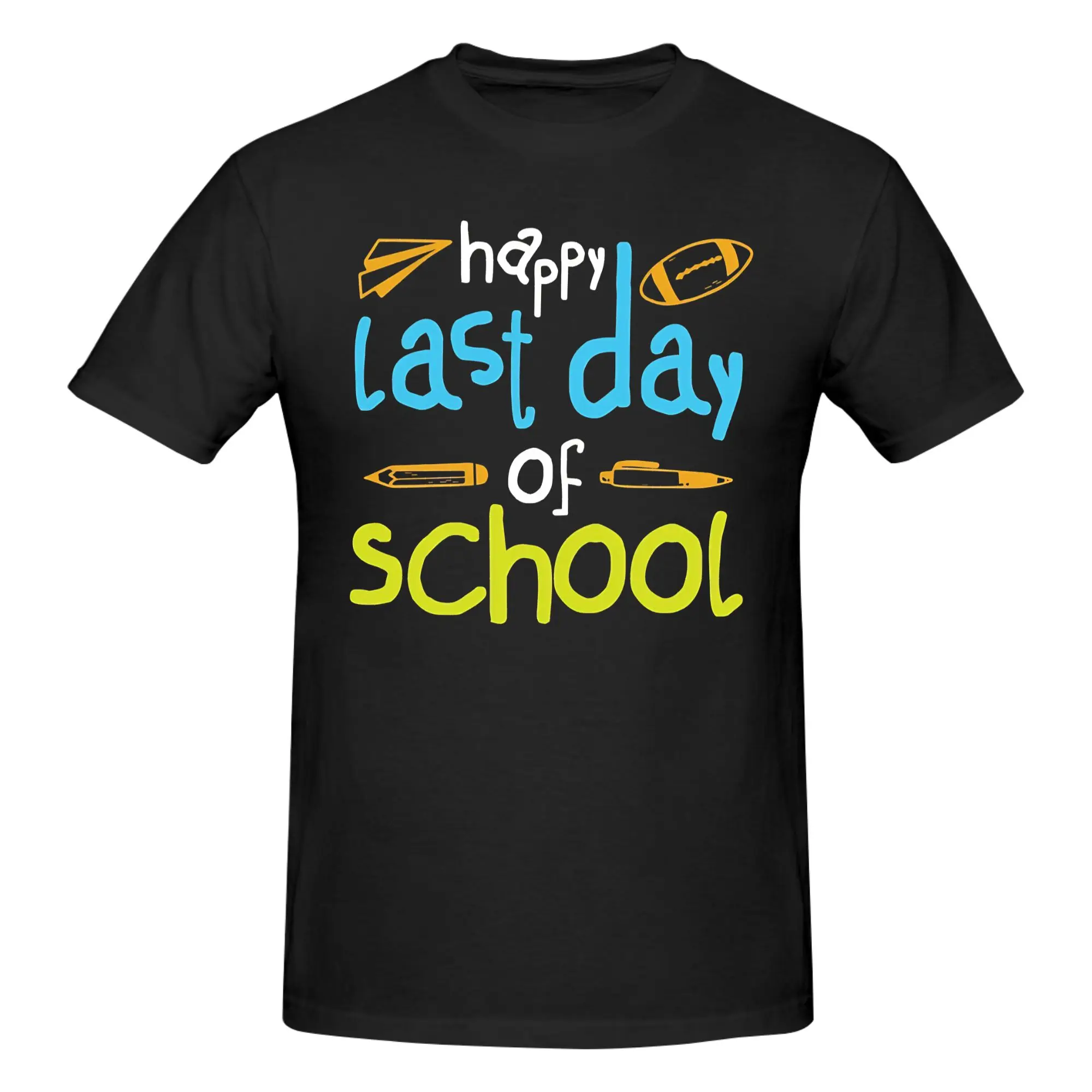 1 Piece Happy Last Day School Teachers Students Graphic Funny 100% Cotton T-Shirt Happy Last Day  Graduation Tees Tops For Men