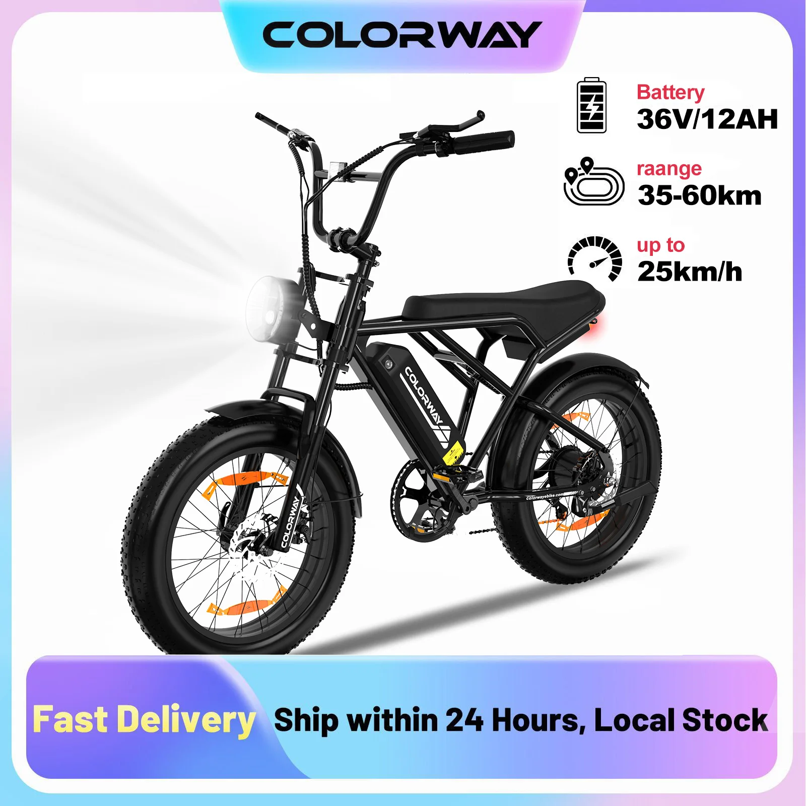 COLORWAY BK29G Elektrofahrrad, 20 Zoll breite Reifen 4.0, 250W/36V/12AH Akku, LCD-Bildschirm, Doppelscheibenbremsen, 45-90KM