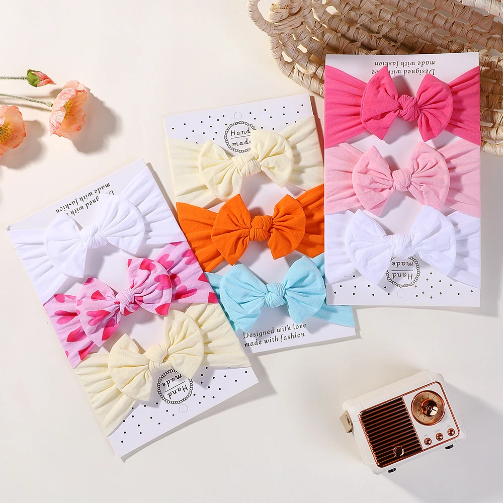 3Pcs/lot Baby Soft Headband Big Bowknot Headscraf Infant Nylon Headties Dress Hair Accessories Babe Headwear image 5