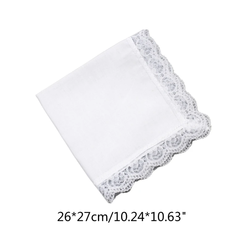 Portable Tie-dye Lace Trim Cotton Handkerchief for Woman Man Gentleman White Cotton Handkerchief Lace Trim Handkerchief D5QB