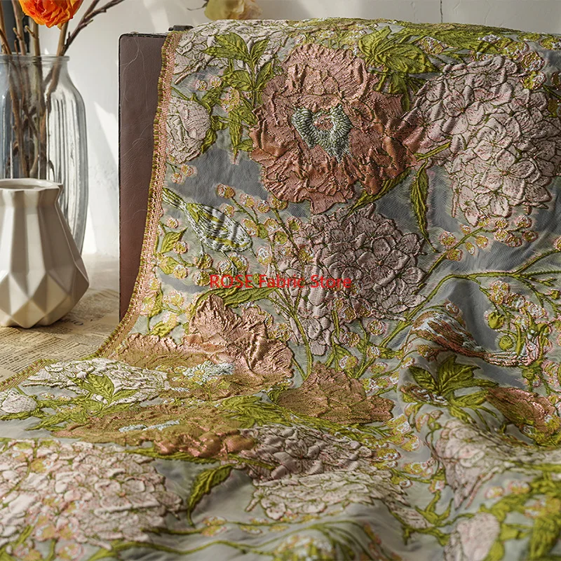 1 Meter Classic Flower Yarn Dyed Jacquard Fabric Semi Transparent Spring Summer Women's Dress Skirt Diy Sewing Fabric