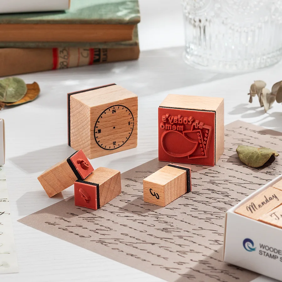 Wooden Stamp Box Week Month Digital Ledger Stamp Cross-border Date Planned Time Stamp Multiple Styles To Choose From
