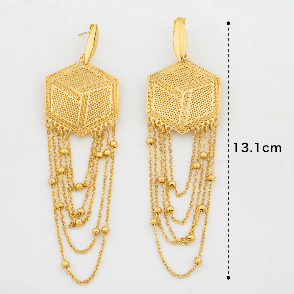 2024 Big Earrings for Women Tassel Fashion 18K Gold Plated Hollow Design Drop Earrings Daily Wear Statement Jewelry Accessory