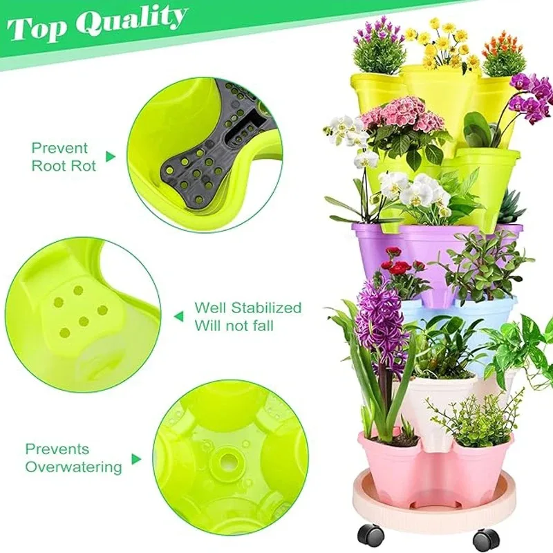 Three-dimensional Multi-layer Resin Flowerpot Plastic Stackable Strawberry Seedling Frame Three-petal Flowerpot Decoration