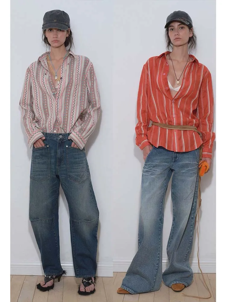 

2025 New Arrival! Women's Niche Design Linen Shirt - Striped Jacquard, Long Sleeves, Comfortable Casual Top