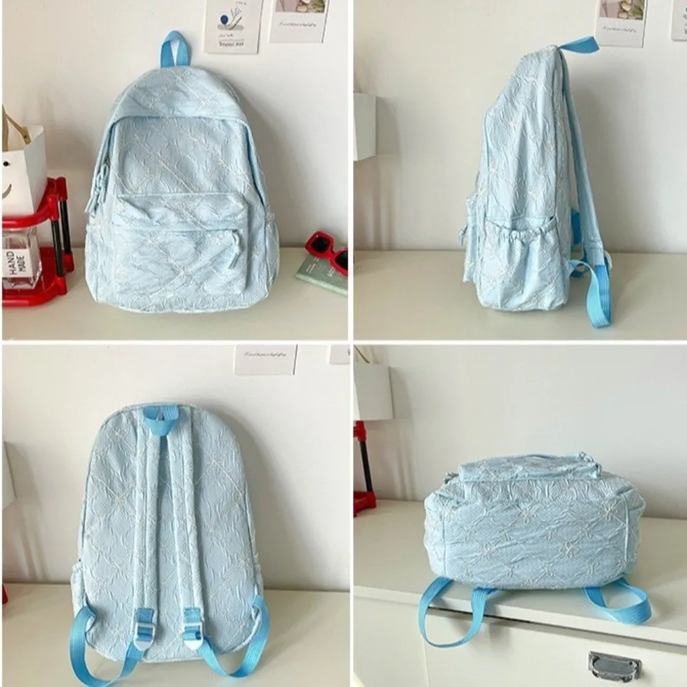 Bow Embroidery Laptop Backpack Lightweight Design Large Capacity Embroidery Backpack Multi-Pocket Structure Versatile Style