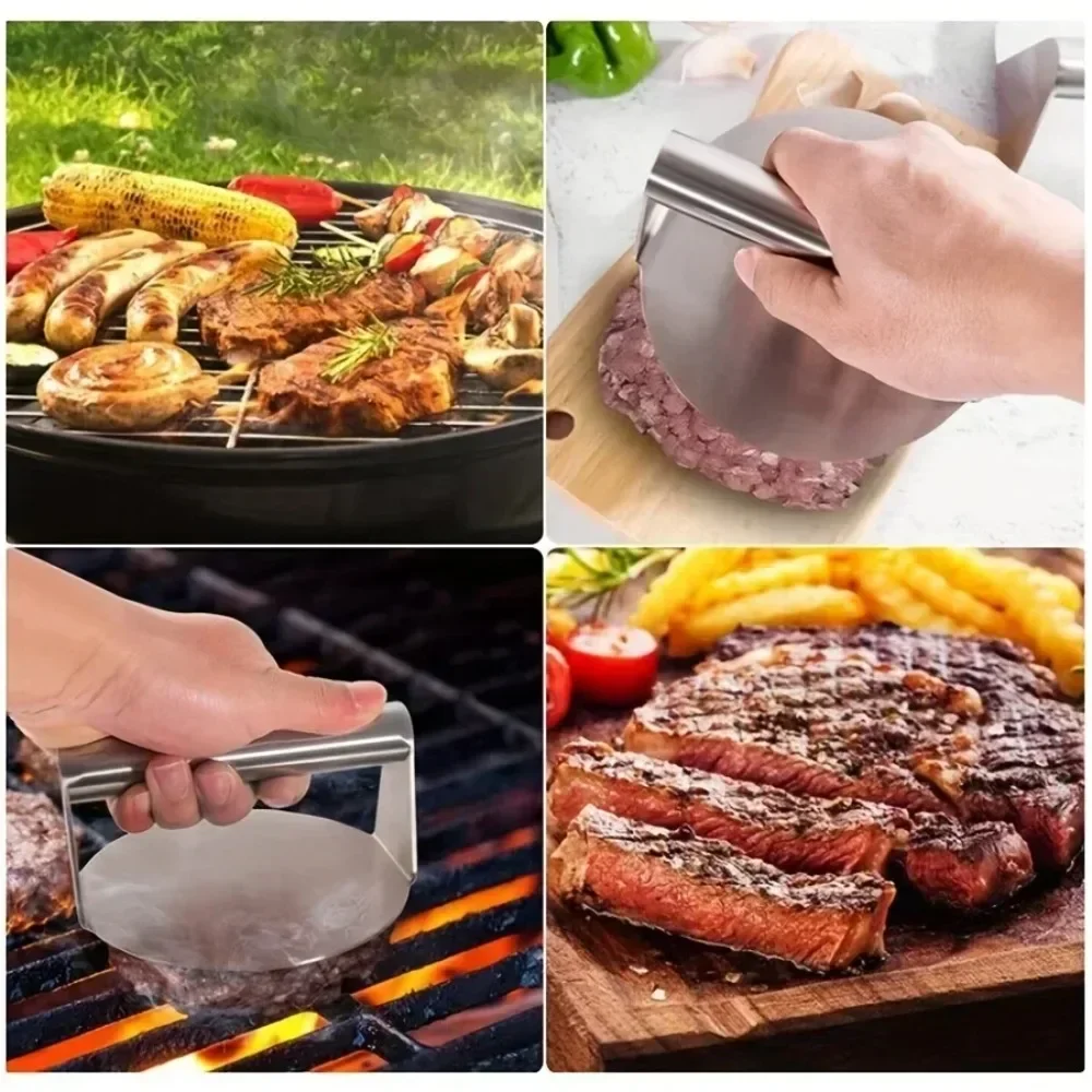 Stainless Steel Smash Burger Press Hamburger Patties Meat Masher Circular Meat Press Mold for New Deli Meats Kitchen Accessories