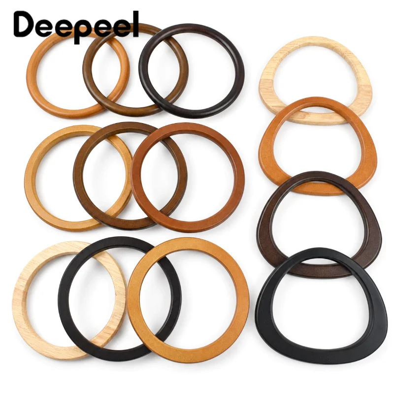 2Pcs Deepeel Wooden O Ring Bags Handles Round Wood Handle for Handbag Purse Frame DIY Handmade Sewing Brackets Bag Accessories
