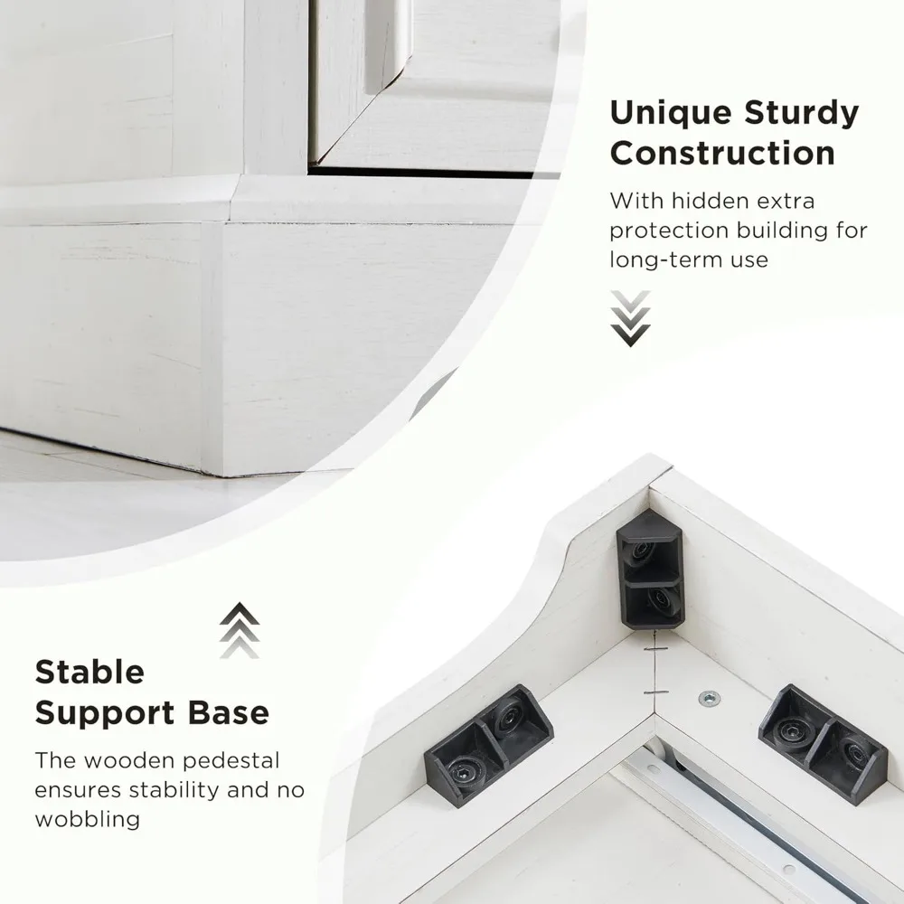 ファームハウス ナイトスタンド 充電ステーション付き、幅24インチのエンドテーブル、3つの大きな引き出しとバーハンドル付き