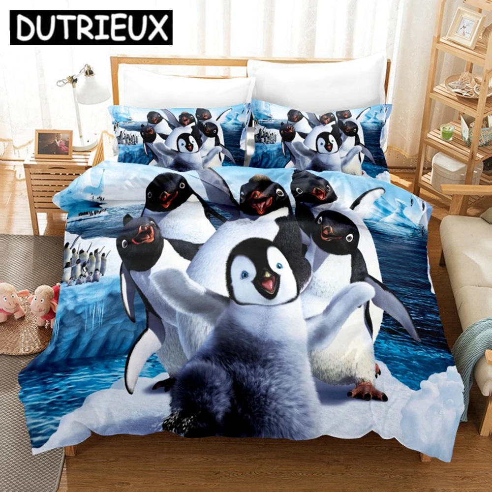 

Cute Penguin Printing Bedding Sets Animal 3D Duvet Cover Luxury No Sheet Queen King Single Double Bed Linen For Kids Boy Girls