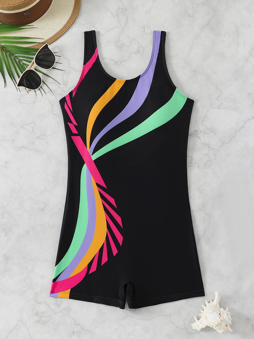 Traje de baño de una pieza estampado 2026 para mujer, estilo conservador, acolchado, sin mangas, para natación y playa