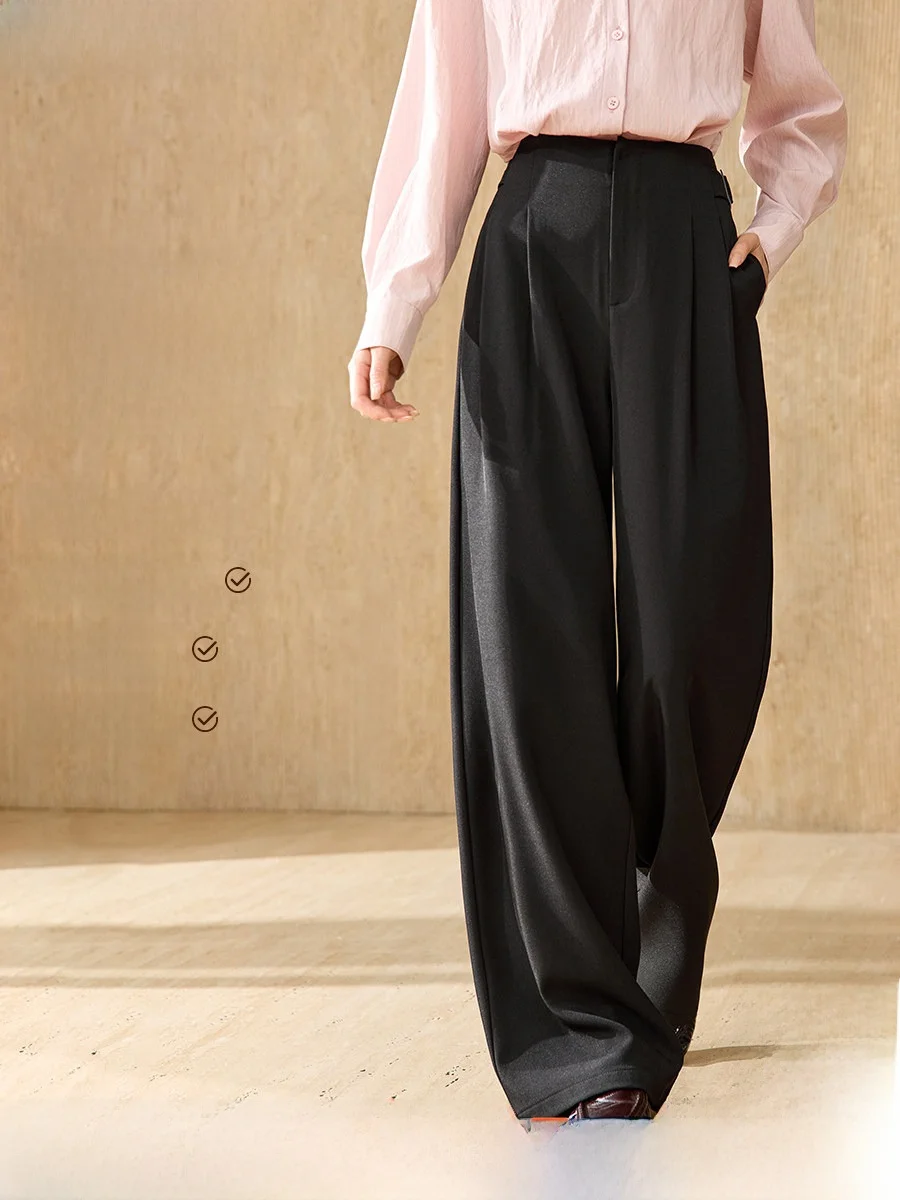 

Брюки Mo Han Mei с металлическими декоративными пуговицами, с высокой талией, для офиса, модные, прямые, повседневные, широкие штанины