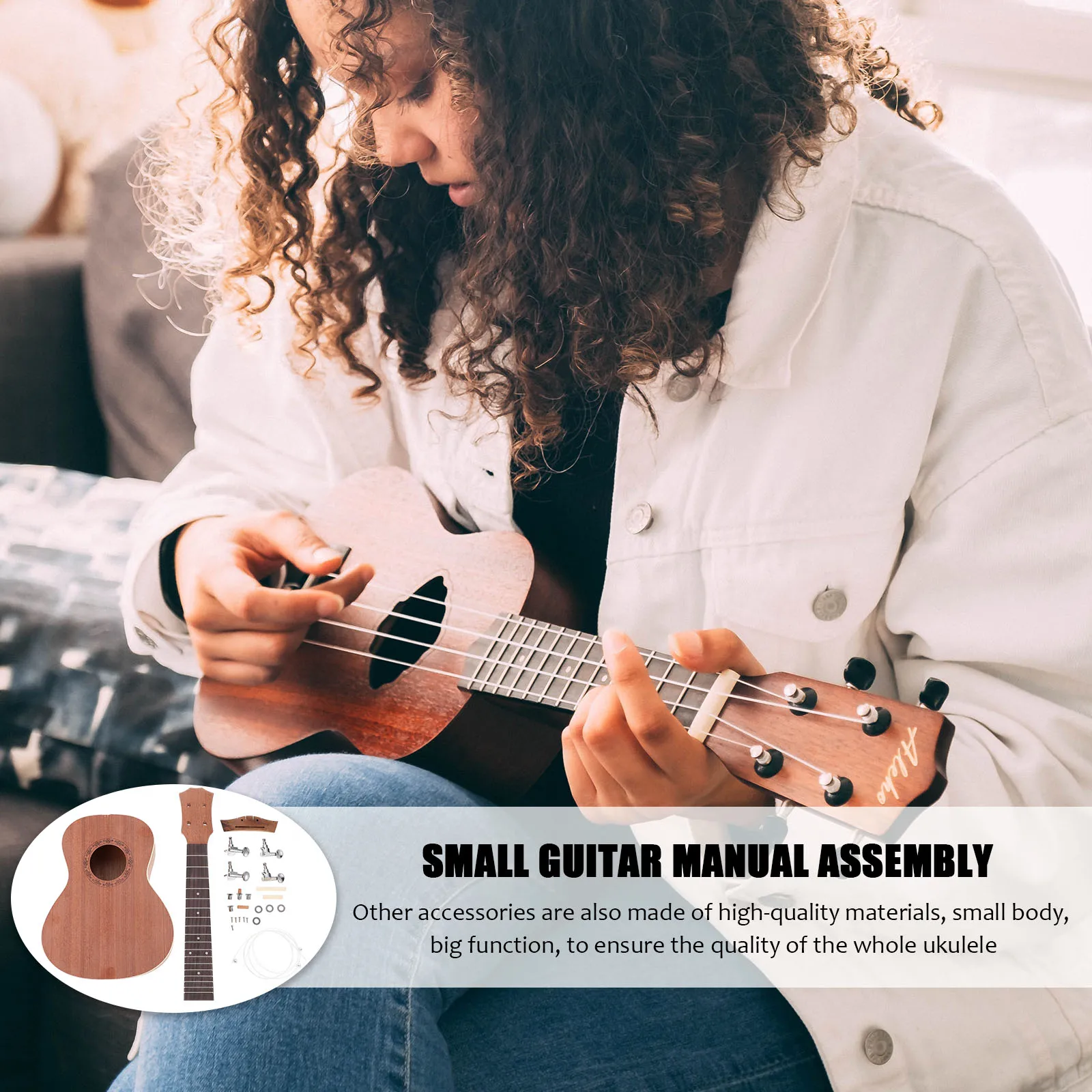 

1 set Ukulele DIY for Kids Adults Child Beginner Metal Instrument Toy Semi-Craft Ukulele Kit Small Guitar Craft Material Set