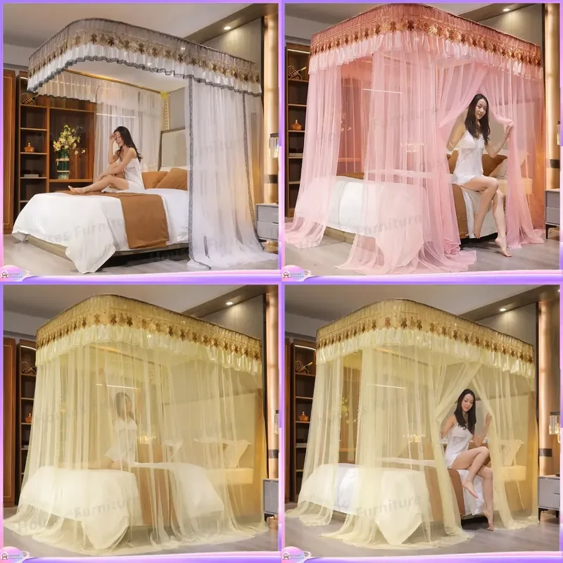 Guide rail mosquito net household 1.8m 1.5m 2m bed floor u-shaped track stainless steel bracket telescopic court princess