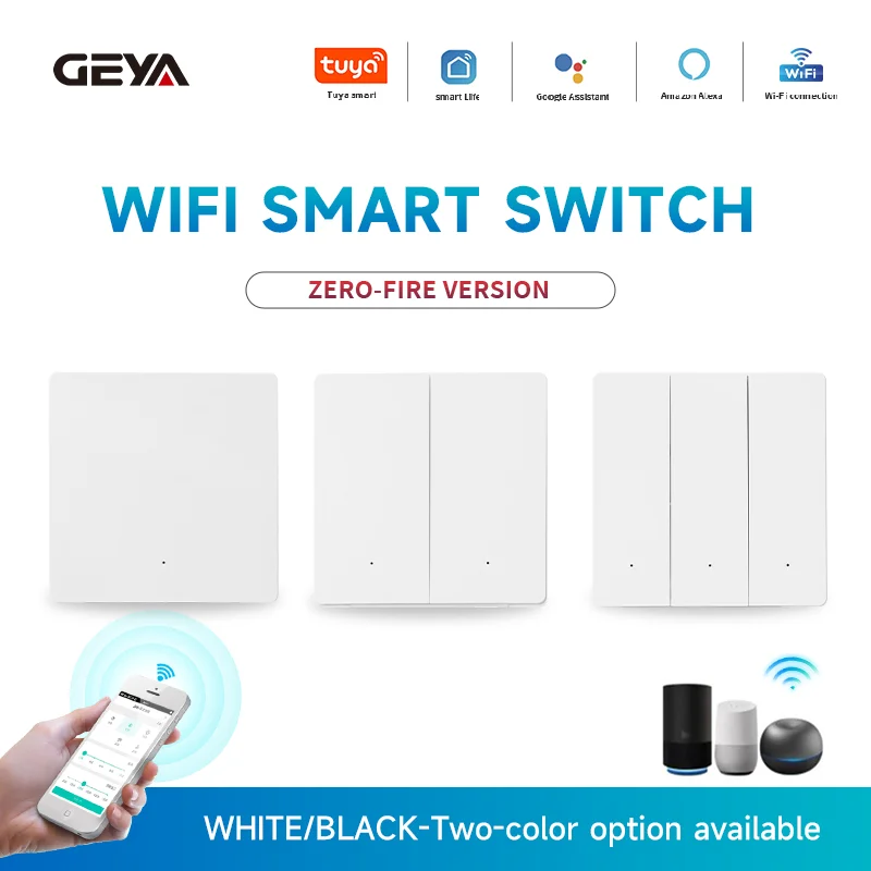 

Tuya WIFI Smart Switch 3-way light control Wireless Wall Scene Switch Push Button Controller 2.4 GHz 1/2/3 Gang Works With Alexa