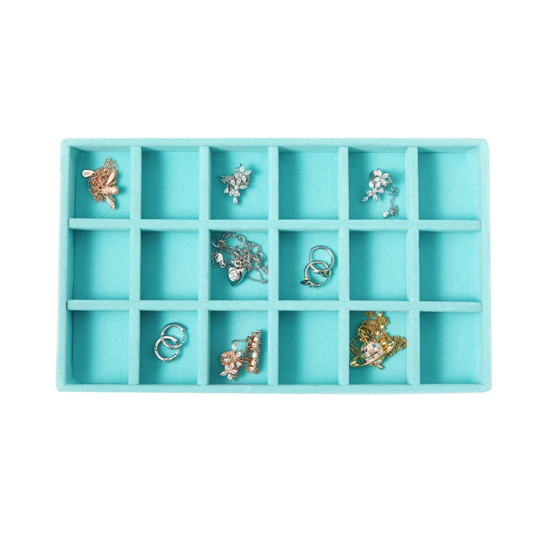 Blue Jewelry Organizer Velvet Jewelry Storage Tray Display Ring Bracelet Necklace Storage Box Showcase Drawer Organizer Trays