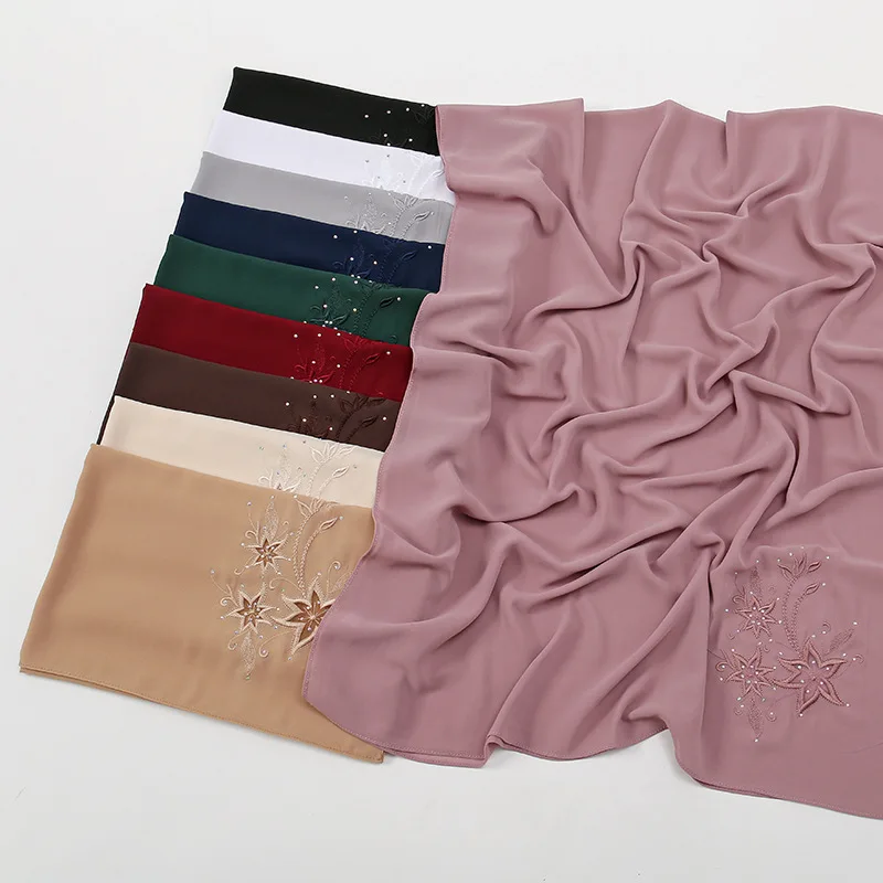 Moda ricamo floreale sciarpa di chiffon donne musulmane hijab foulard morbido avvolge fascia estate sottile protezione solare scialli 180 * 70 cm