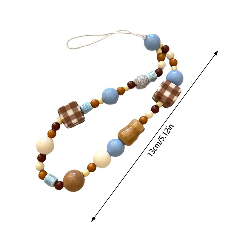 Y2K Handmade Vintage Cell Phone Lanyard Cute Phone Charm Wrist Strap Keychain Brown Bear Bead Pendant for Girl Woman Gift