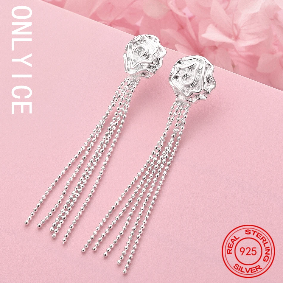 

Elegant 925 Sterling Silver Fashion Pretty Tassel Rose Flower Earrings Stud For Women Birthday Gifts Charm Party Jewelry