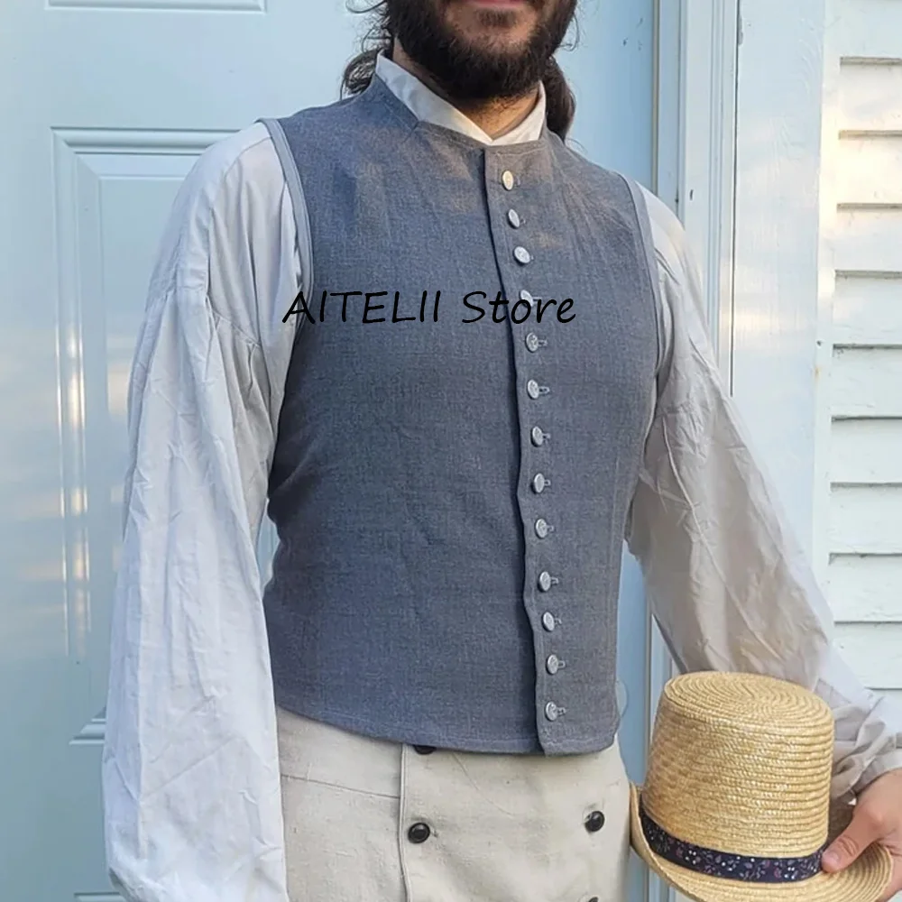 

Льняной рабочий жилет, однобортный мужской классический жилет, повседневный модный костюм с воротником-стойкой, костюмы без рукавов, блейзер, одежда