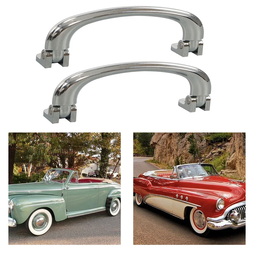 Chrome Interior Door Pull Handle Pair for Classic Cars Tudor Zinc Alloy with 120mm Approximate Mounting Spacing
