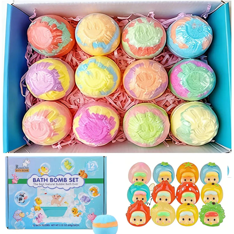 Bath Bombs with Hidden Glow Toys Inside Bath Fizz Balls, Handmade Bubble Bath Gift Set with Surprise Toys Spa Bath Drop shipping