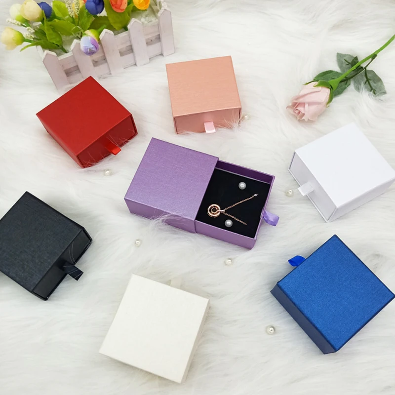 Thick Kraft Paper Drawer Jewelry Set Packaging Box Ring Necklace Bracelets Earring Gift Case Container With Sponge Inside