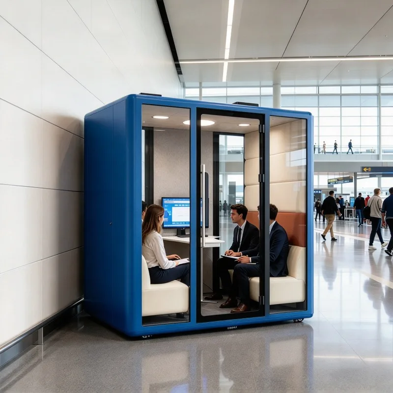 Ventilated Prefabt Silent Cabin Soundproof Booth Acoustic Pods Private Meeting Booth with LED Light for Office Collaboration