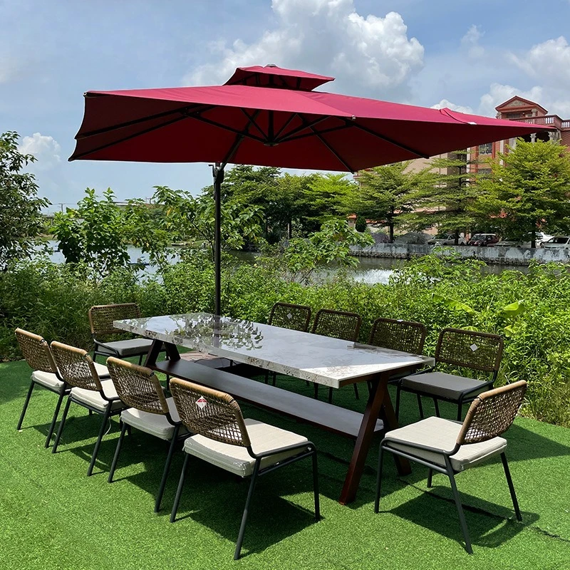 Suiting Outdoor Leisure Rattan Tables and Chairs Outdoor Garden Courtyard Marble Tea Table Waterproof Sunscreen External Chair