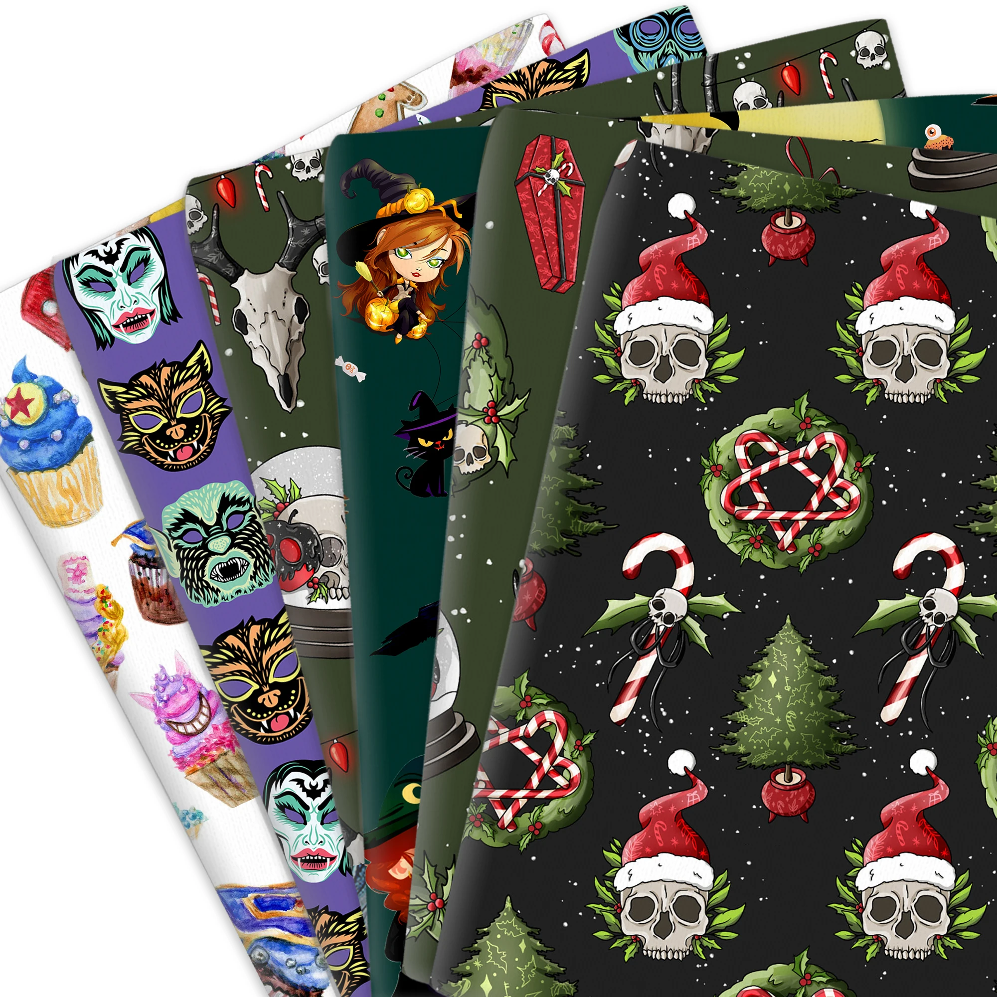 Christmas Halloween Skull 100% Pure Or Polyester Cotton Material Patchwork Sewing Fabrics Quilt Needlework DIY Cloth