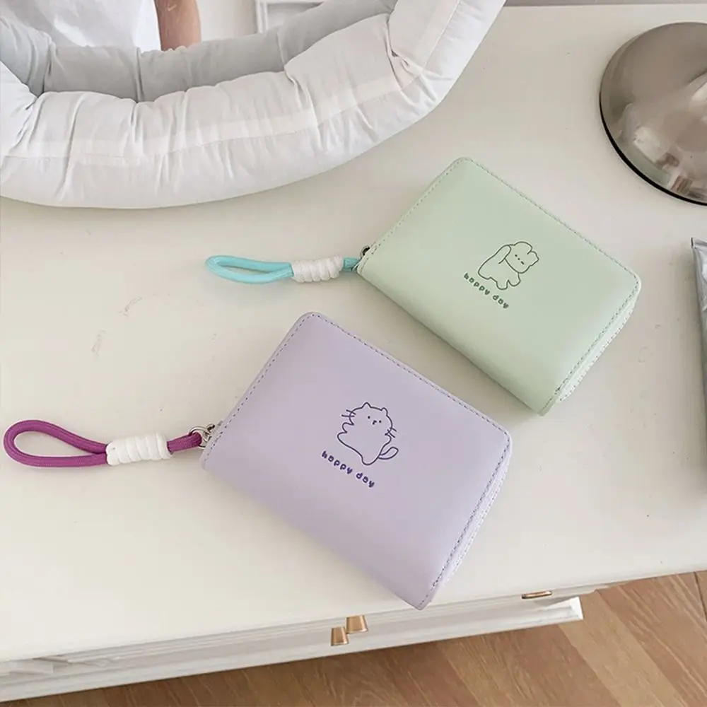 بسيطة Kawaii المرأة المحفظة الكرتون الدب الأرنب القط طالب أضعاف حامل بطاقة قصيرة بولي Leather الجلود محفظة نسائية للعملات المعدنية الهدايا