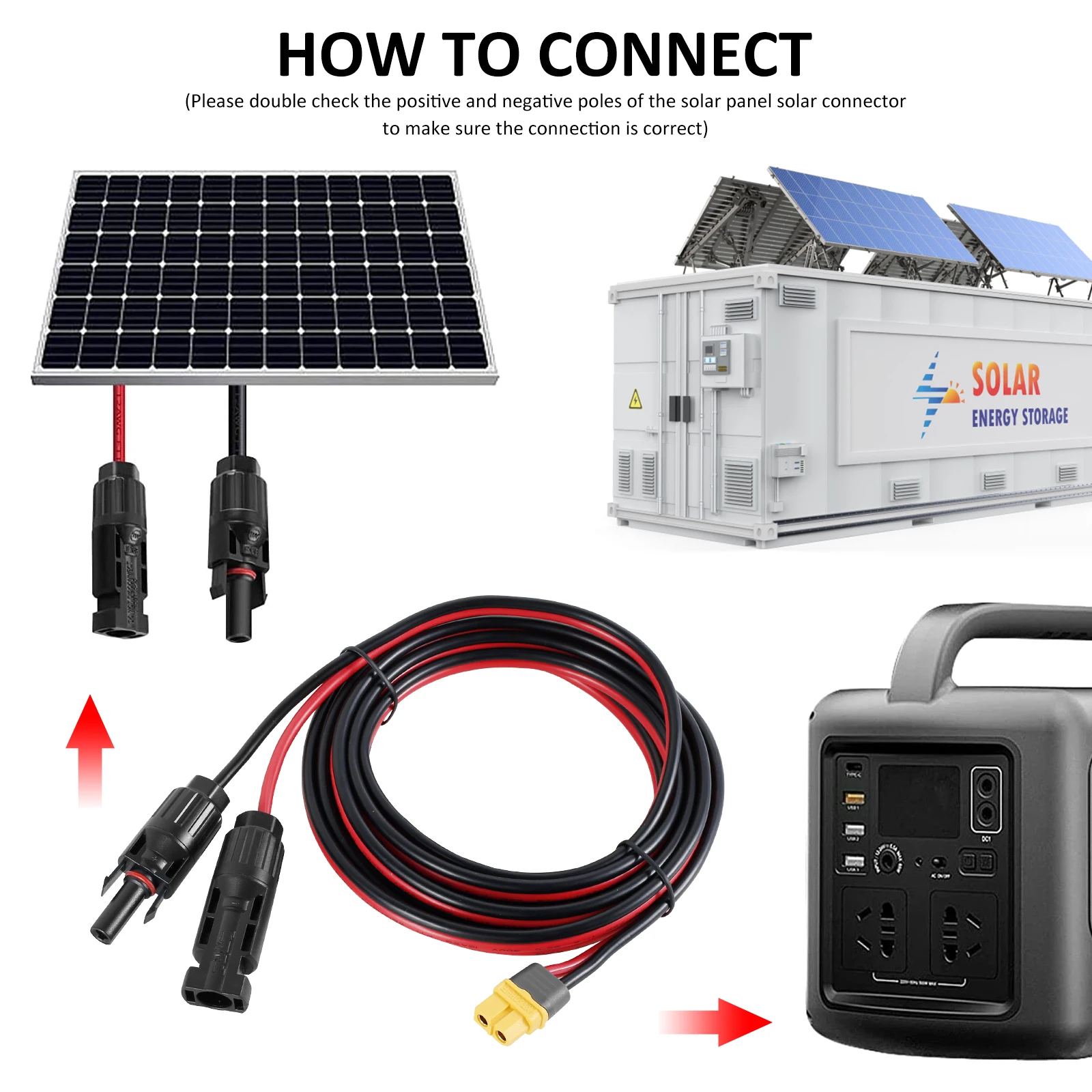 Solar Connector to XT60 Adapter Charging Cable  IP67 Waterproof 12AWG 10FT Solar Panel Extension Cable Accessories Power Station