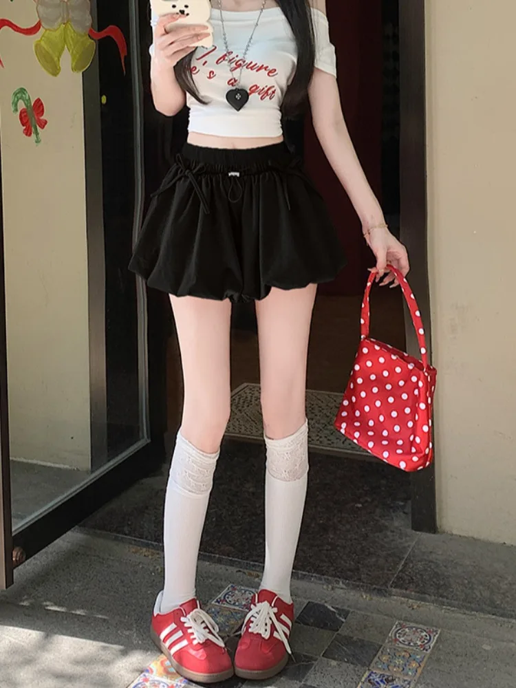 Pantalones ort de cintura alta para mujer, pantalones informales con lazo plisado y cordón de encaje de verano, efecto adelgazante