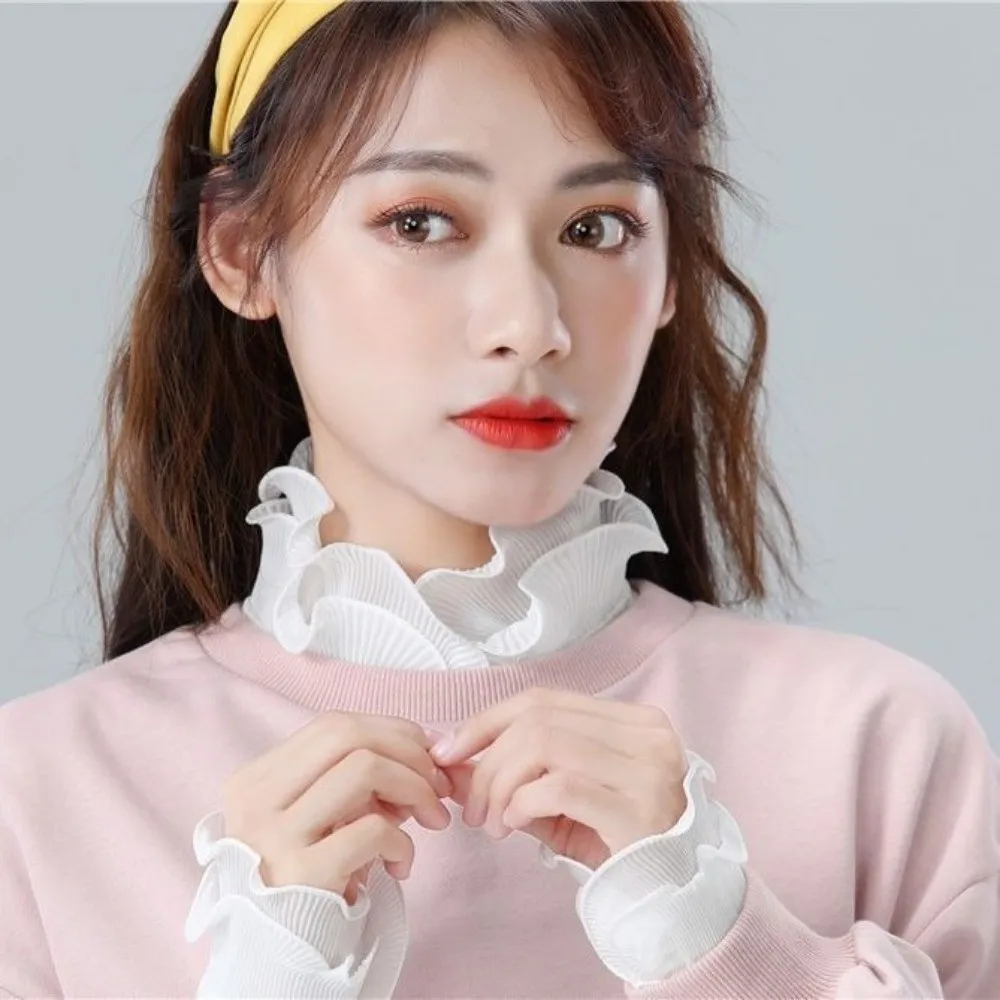 Ruffle Edge Women Fake Collar Double-layer Detachable Stand-up Collar White Black High Stand Blouse Collar Top Accessories