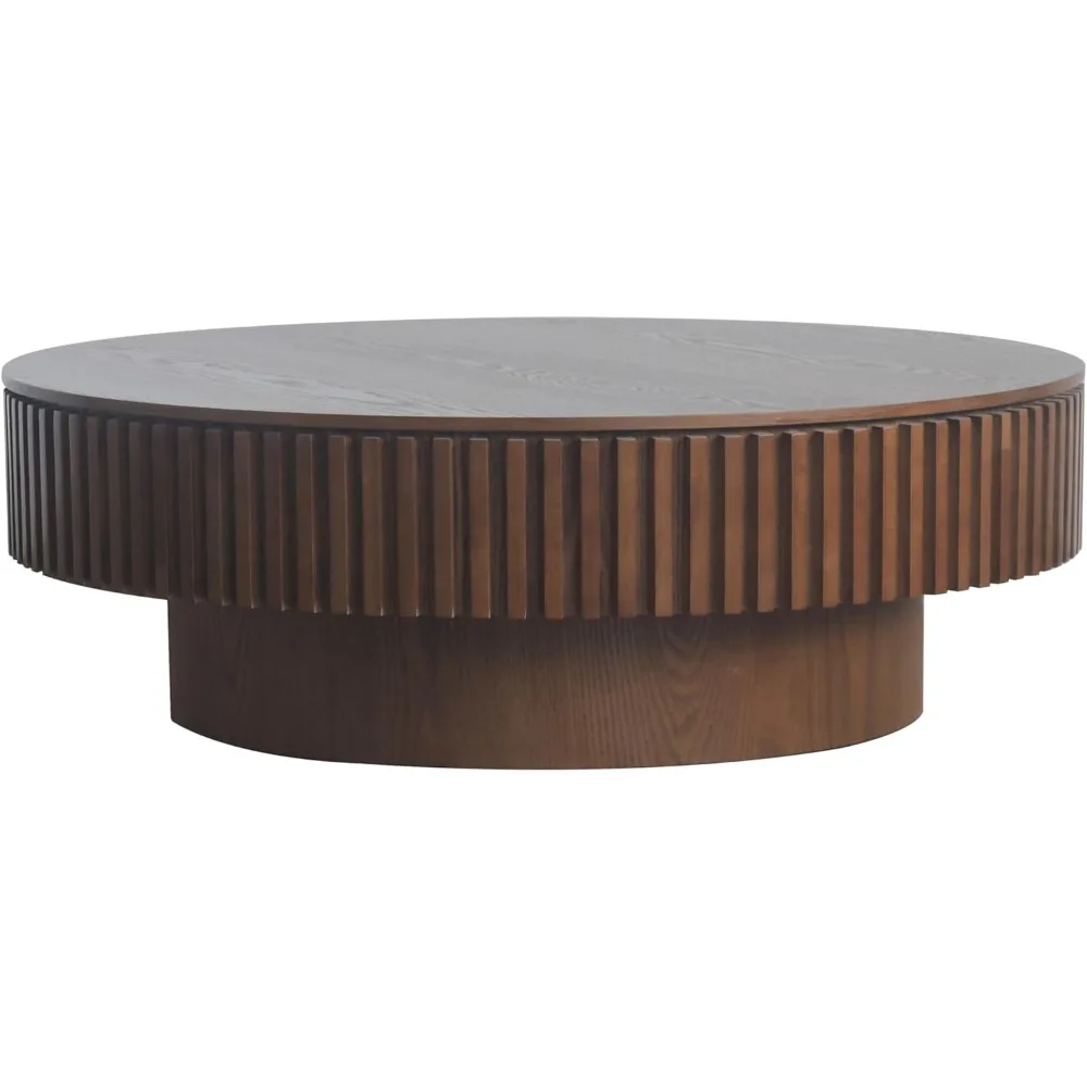 Круглый журнальный столик в стиле фермерского дома с местом для хранения, диаметр 39,37), отделка из орехового дерева для гостиной, квартиры или офиса