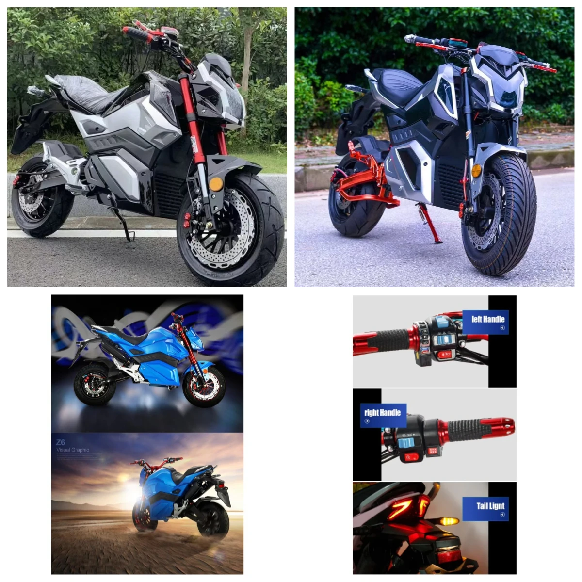 

Krono Wild High Quality Customizable Electric Racing Motorcycle 2000W Wheel Motor 20AH Lead-Acid Battery 72V Voltage Model Z6 Sc