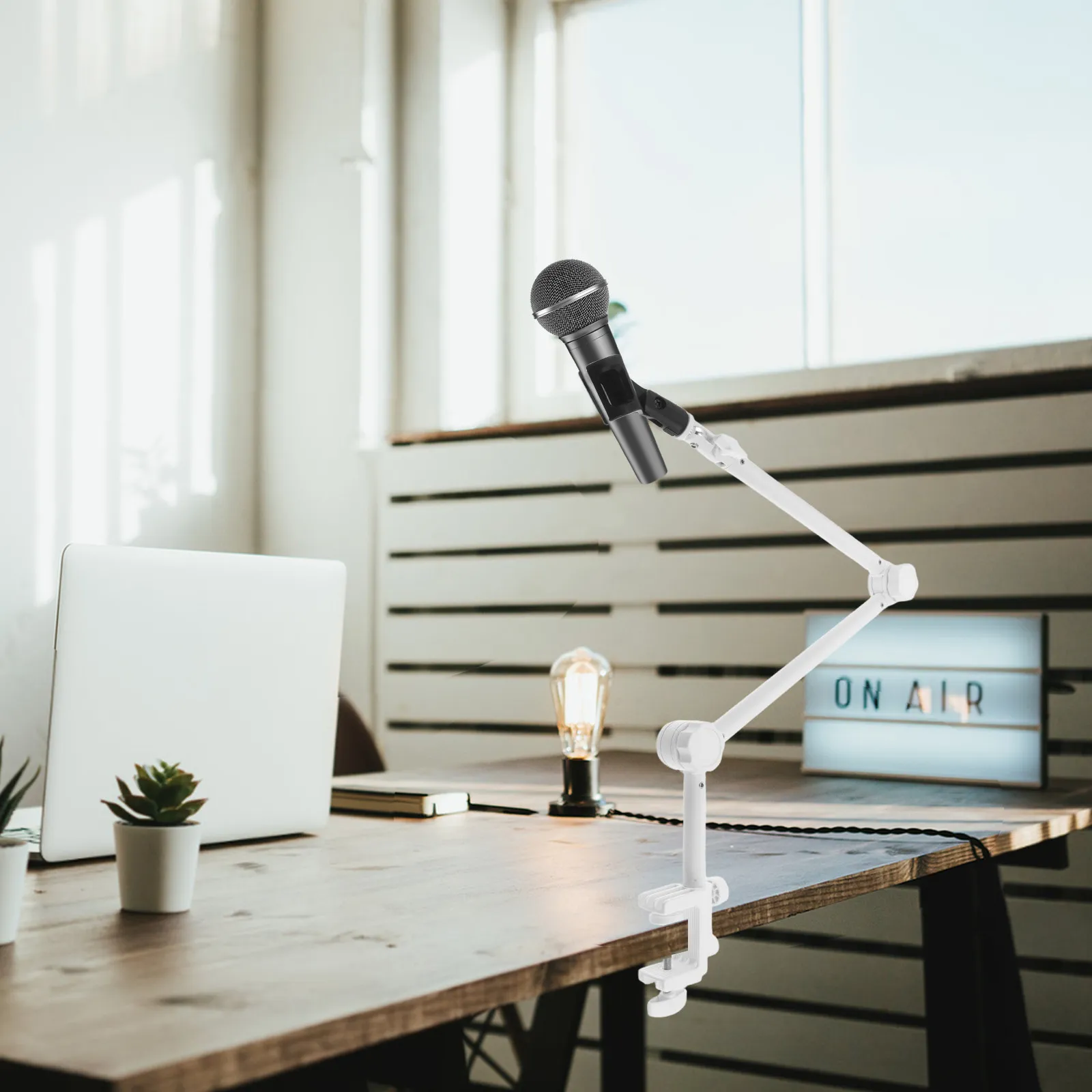 1Set Microphone Boom Arm White Adjustable Heavy Duty Metal Desk Mount Mic Clip Stand for Studio Podcast Gaming Recording Setup