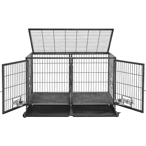 

Topeakmart Heavy Duty Stackable Dog Crate Open Top Pet Metal Crate Kennels with Divider & Water Bowls