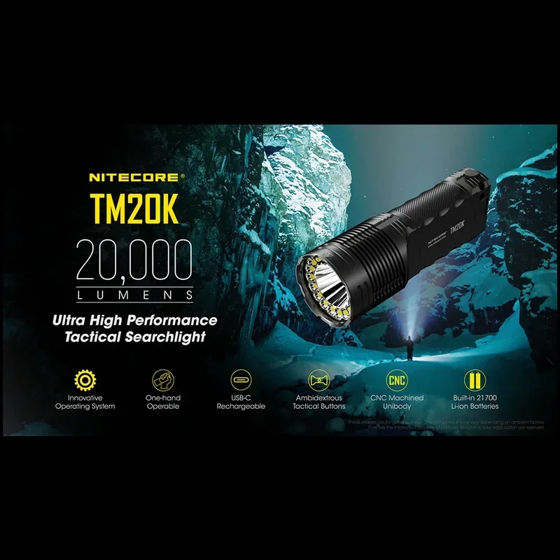 NITECORE TM20K Tactical Flashlight 20000Lumens 19 x CREE XP-L2 LEDs USB Rechargeable Built-In Battery Searchlight Spotlight